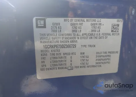 2013 Chevrolet Silverado 1500 Work Truck из США, поврежденный, VIN 1GCRKPE73DZ366729